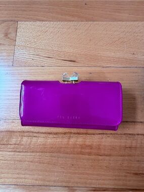 Ted Baker Patent Hot Pink Long Clutch Wallet with Crystal Clasp